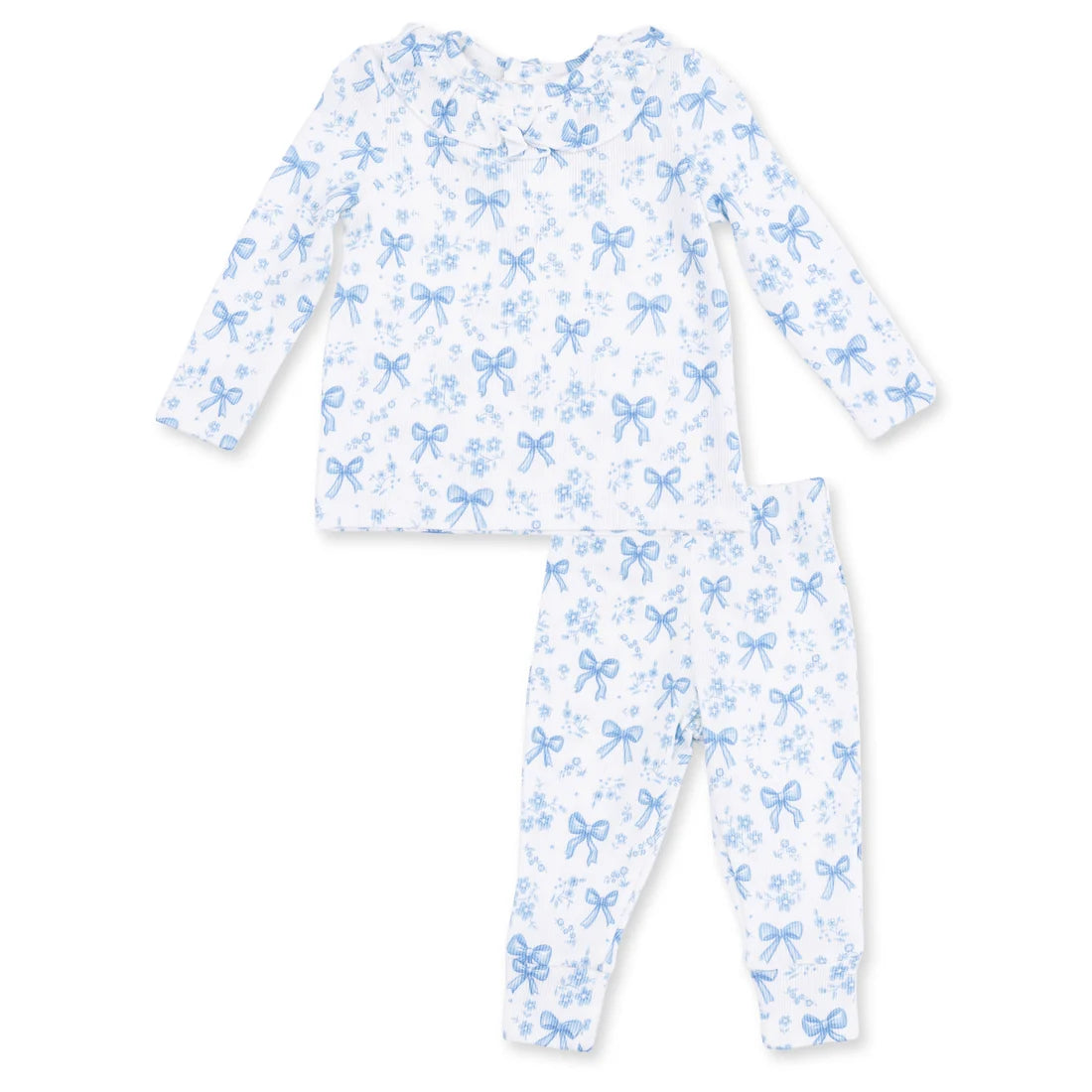 Blue Bows and Flowers Long Sleeve Ruffle Top and Pant