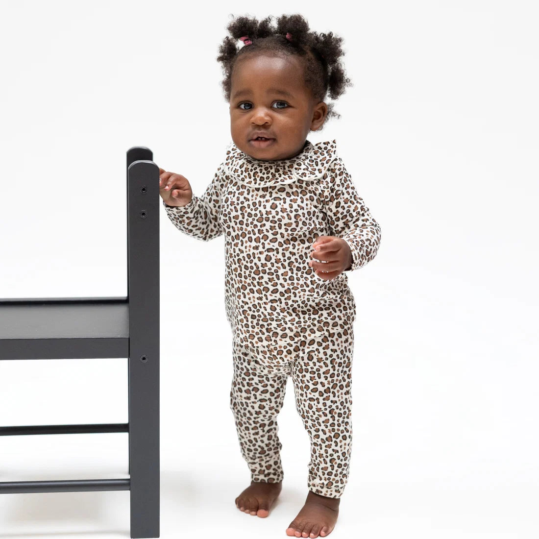 Leopard ribbed sleeve ruffle top and pant