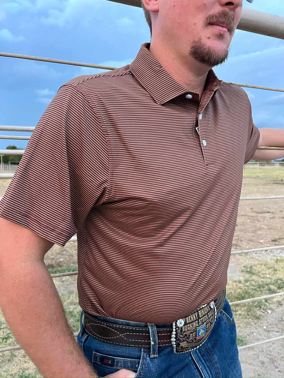 Hairline Stripe Polo Maroon and Gold