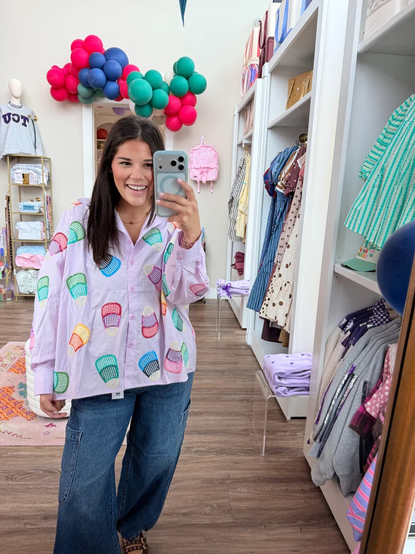 lavender multi gingham cotton candy top