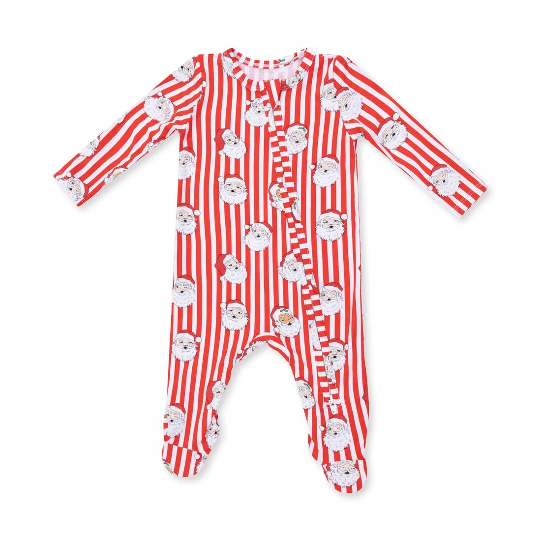 Vintage Santa Stripe - Bamboo 2 Way Zipper Footie