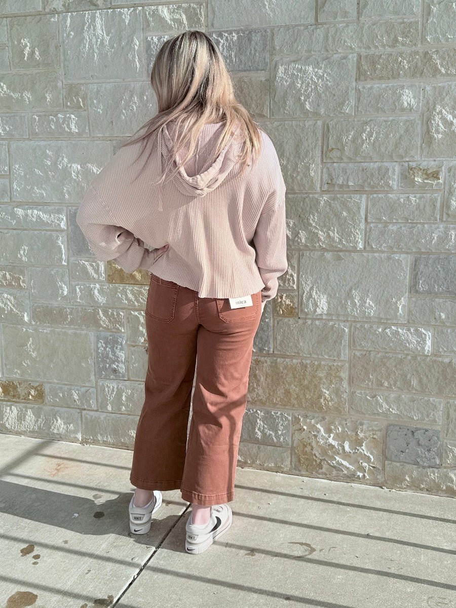 Mineral Washed Cropped Waffle Knit Hoodie
