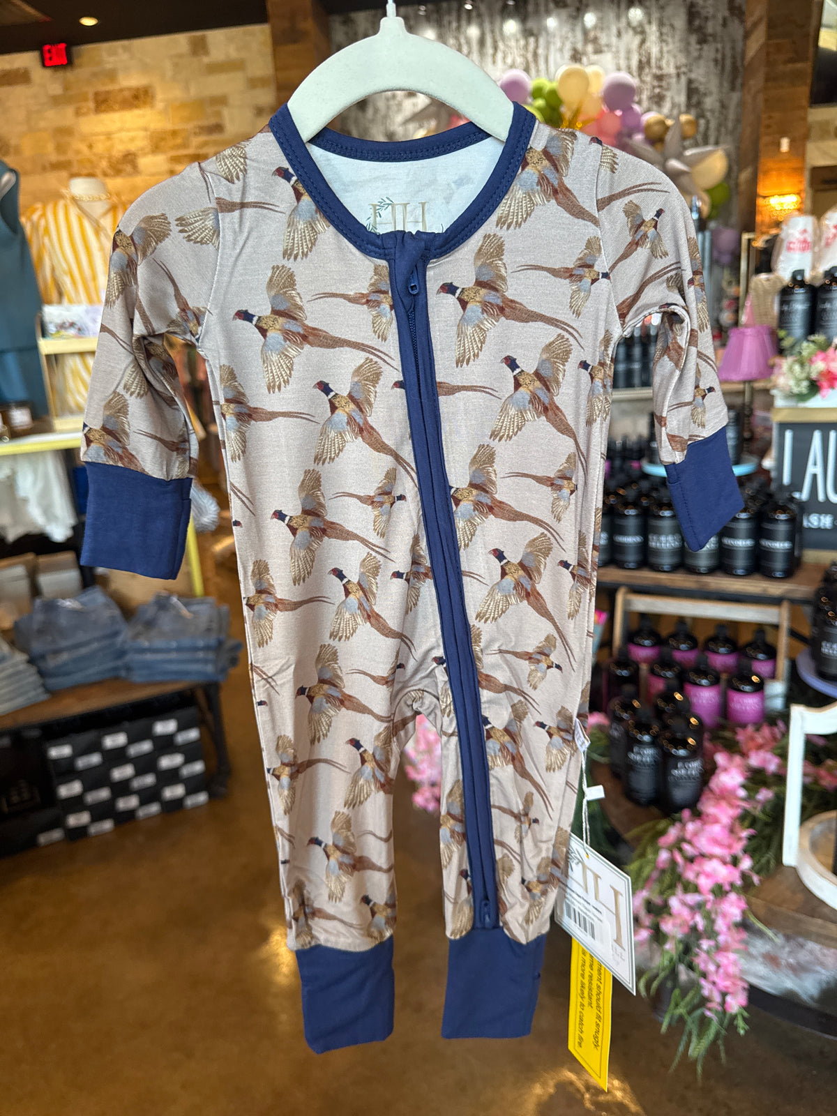 Boys Navy Pheasant Zipper romper