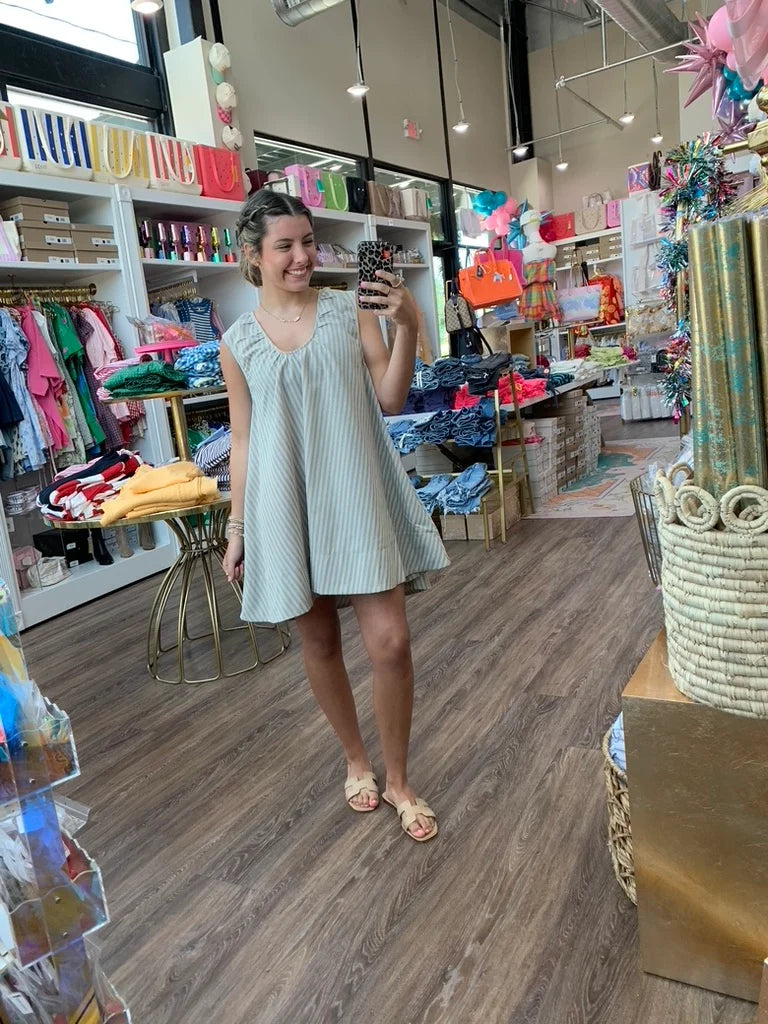 Linen Stripe Scoop Dress