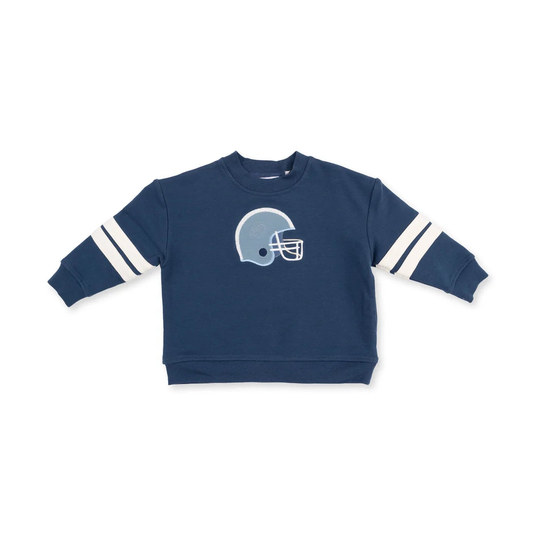 Football Helmets Drop Sleeve Sweatshirt with Varsity Stripes Blue Helmet