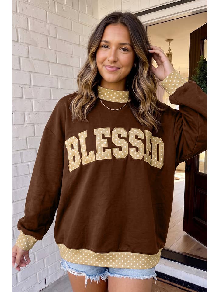 Blessed Polka Dot Mock Neck Sweatshirt