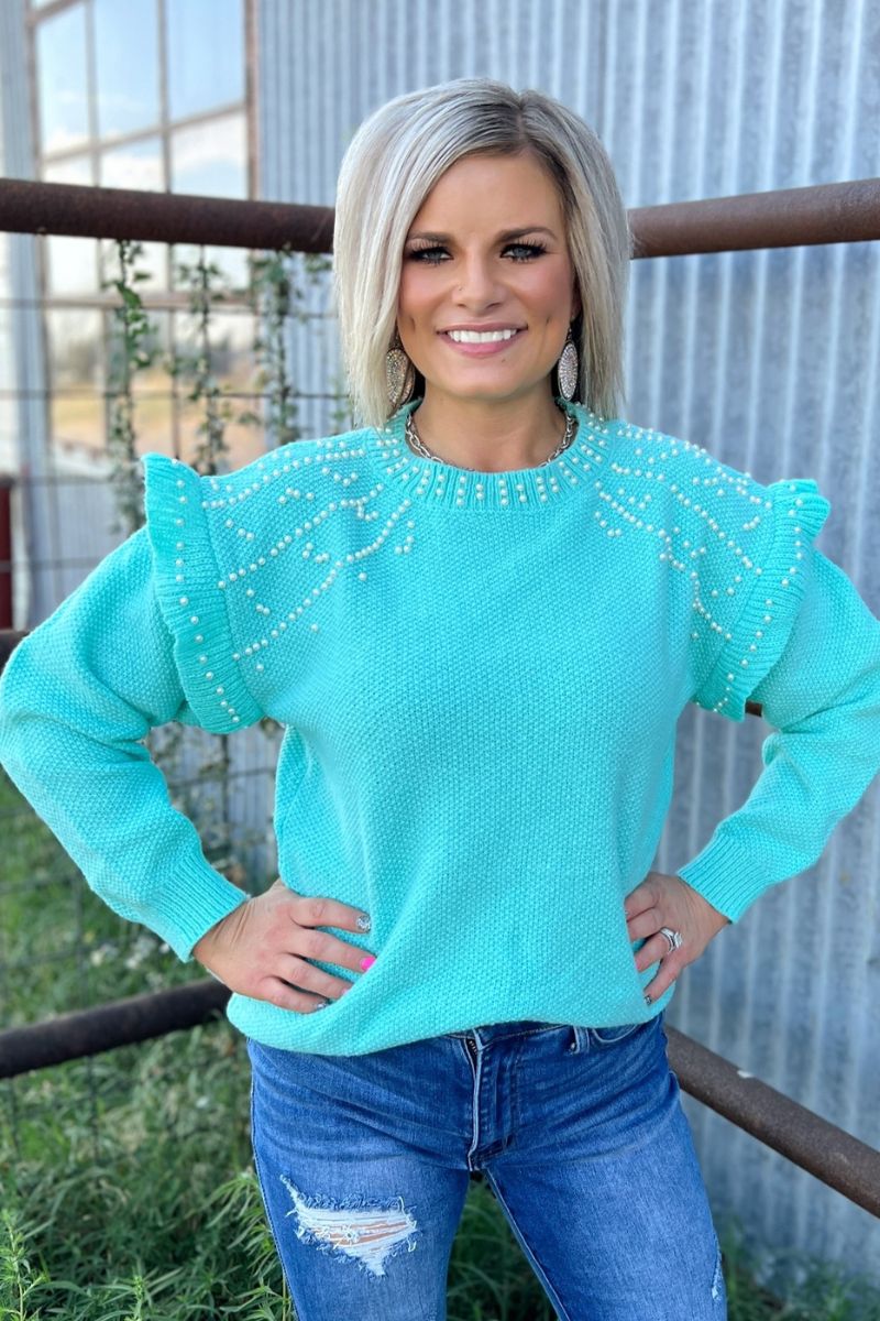 Teal Pearl Sweater