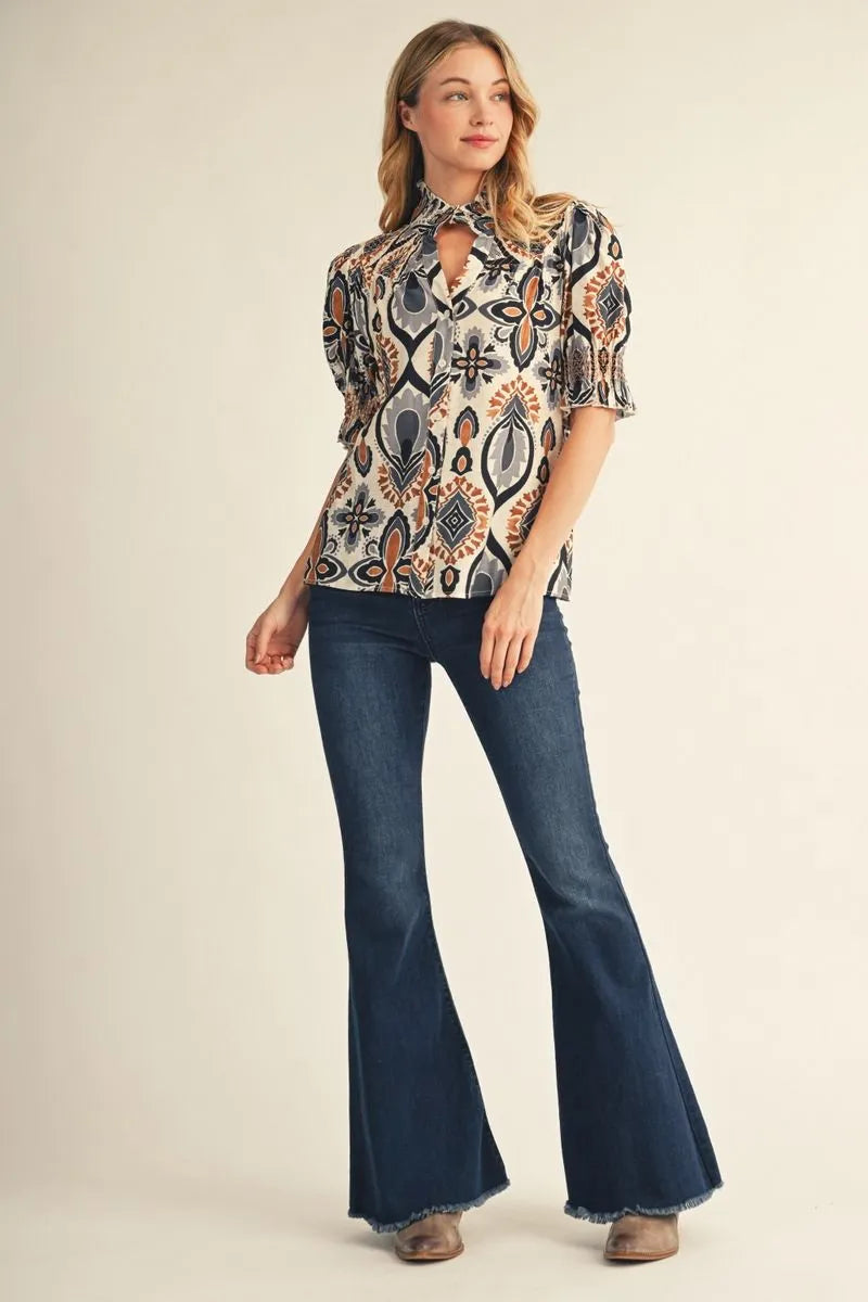 Jodifl V neck boho print blouse