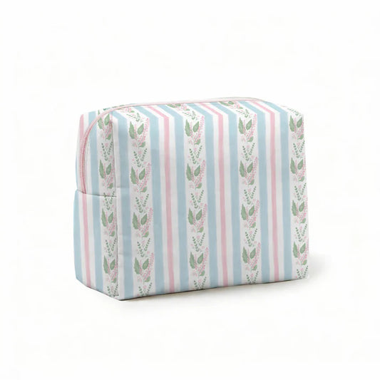 Blue Floral Stripe Cosmetic/Tote Bag