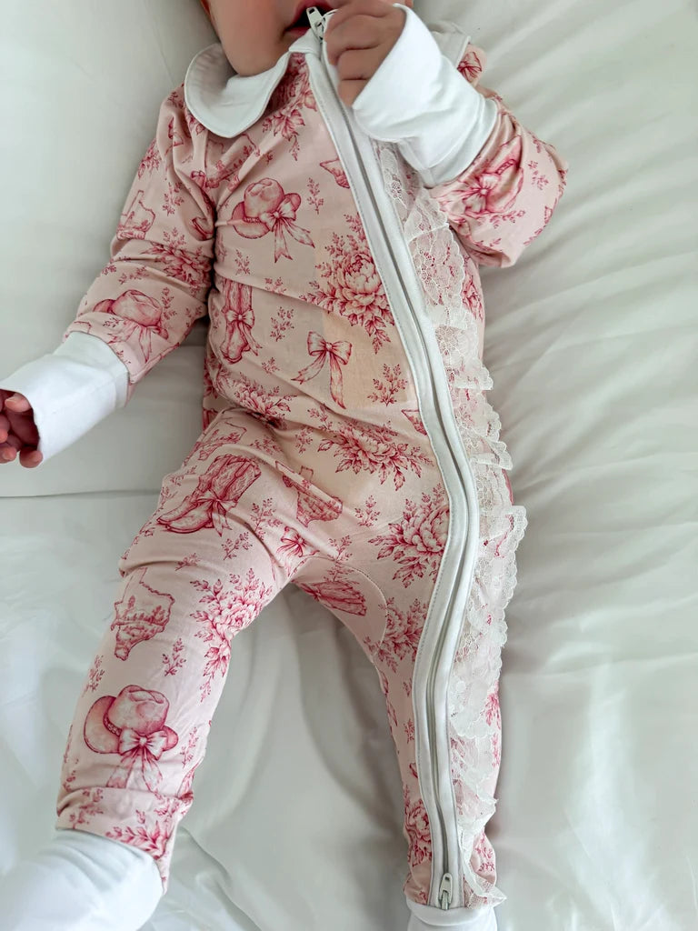 The Mary Claire Coquette Texas Toile Baby Romper
