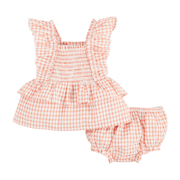 Smocked Check Pinafore Set