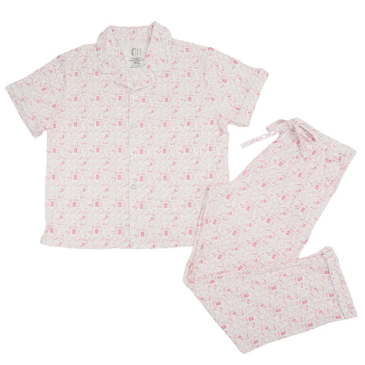 Womens Pink Wild West Short Sleeve Button Down Pants Set