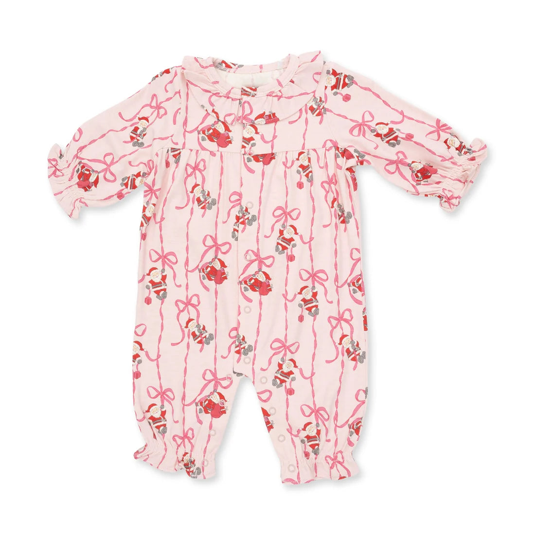 bows and santa long sleeve ruffle collar romper