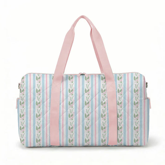 Blue Floral Stripe Quilted Duffle