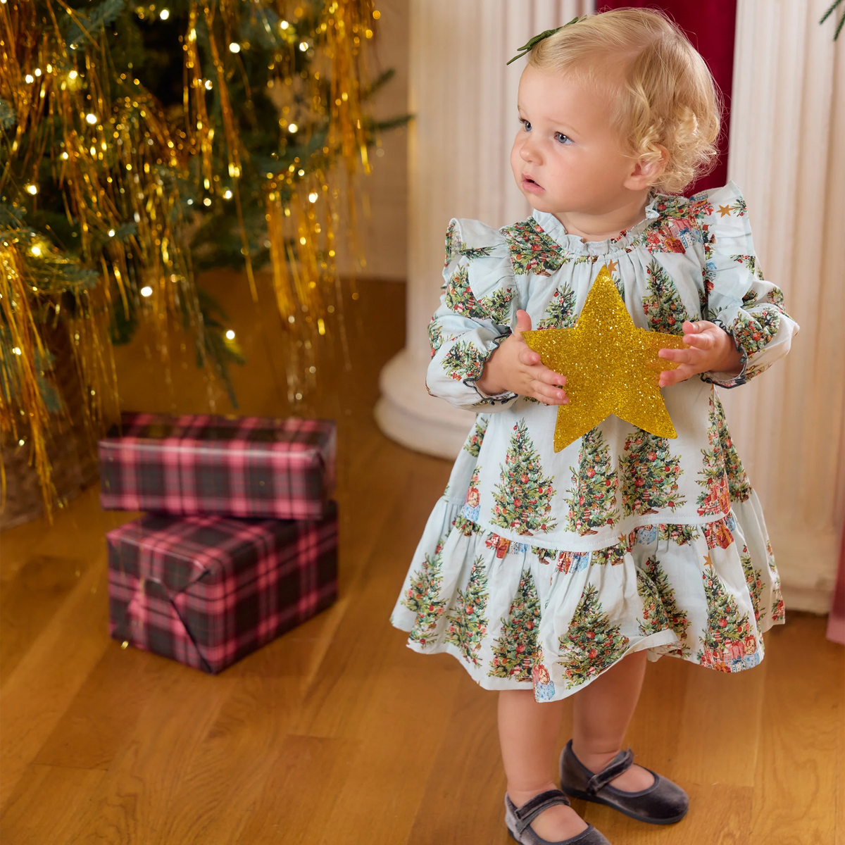 Baby Girls Harper Dress Set trees and presents