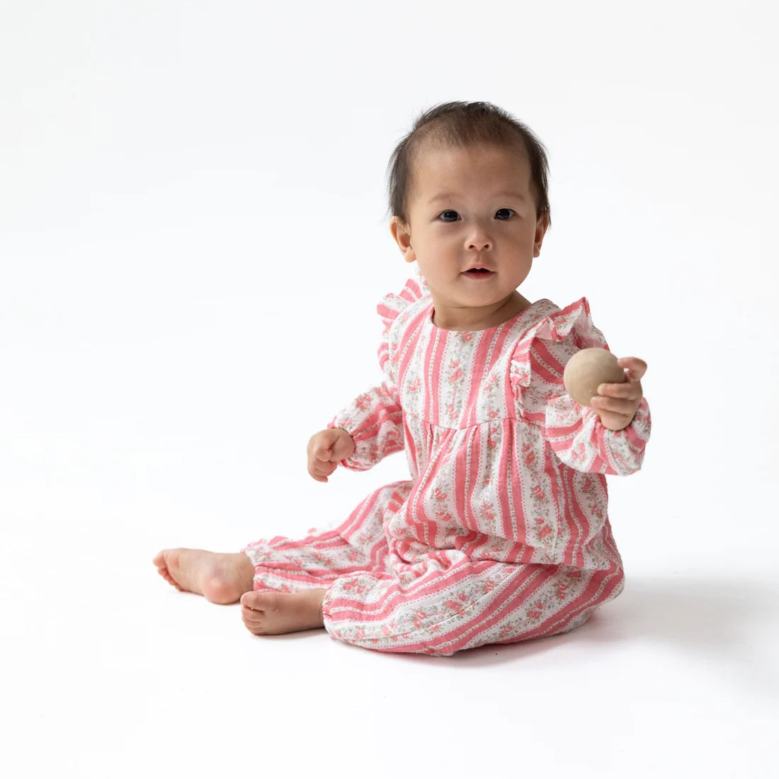 Suzie Floral Stripe  Ruffle Sleeve Romper