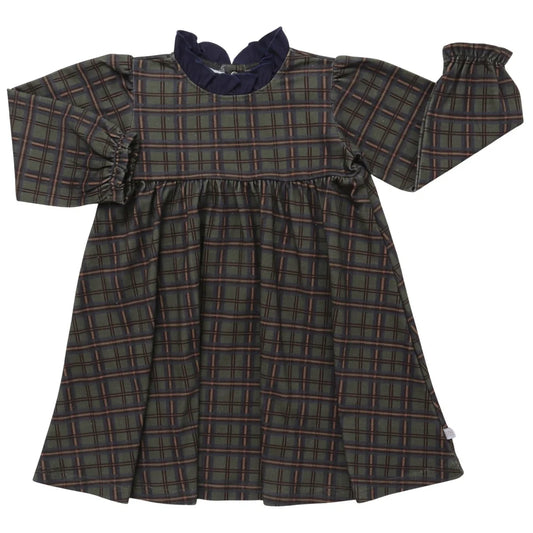 Girls cabin cozy long sleeve navy ruffle collar dress