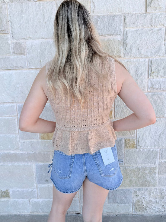 Emberly Taupe Ruffled Tie-Front Sweater Vest