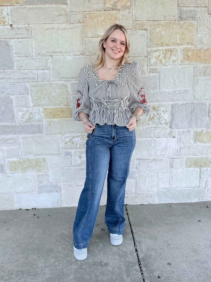 Entro Striped Peplum Top