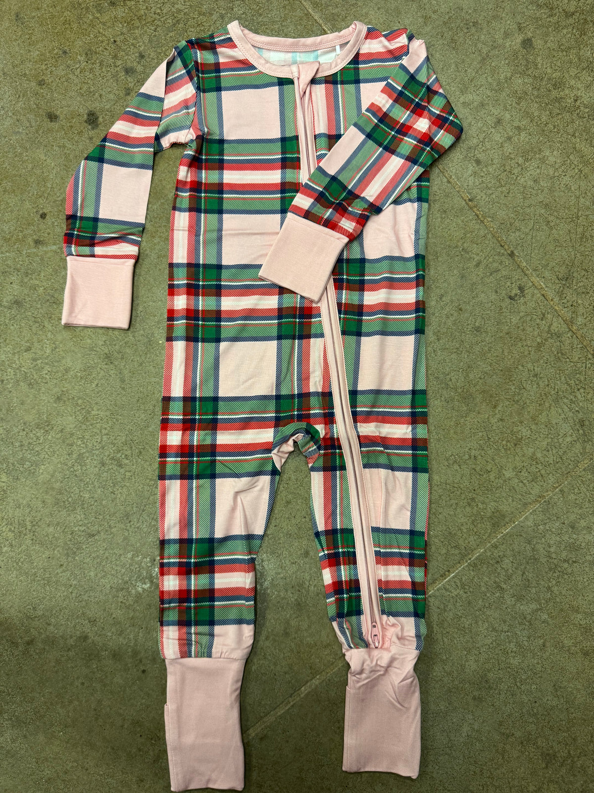 christmas plaid pink zipper romper