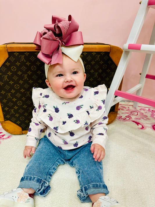 Violetta Floral  V-Ruffle Sweatshirt