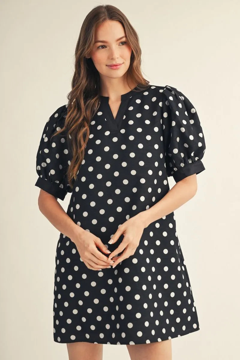 Short Puff Sleeve Polka Dot Dress