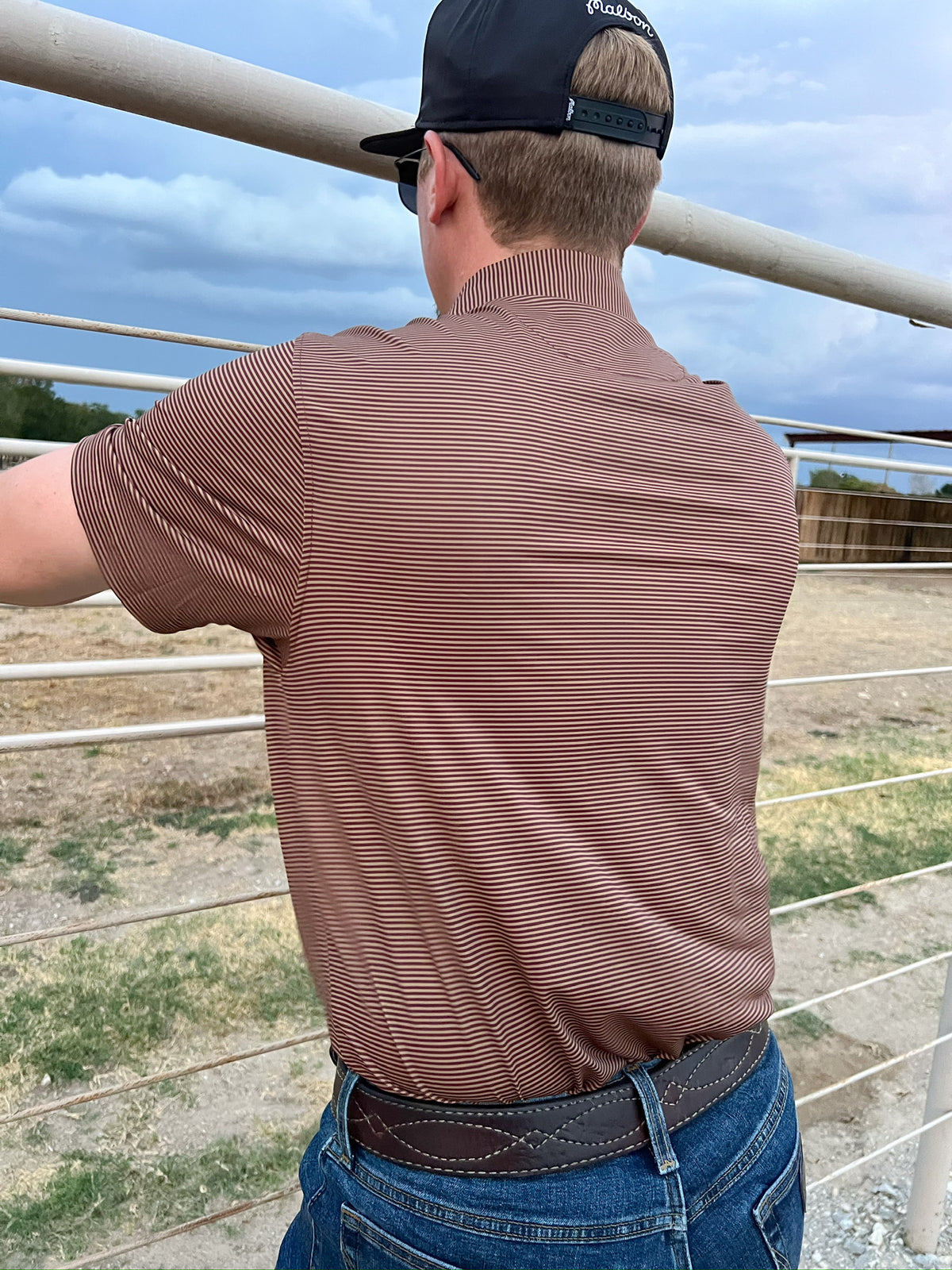 Hairline Stripe Polo Maroon and Gold