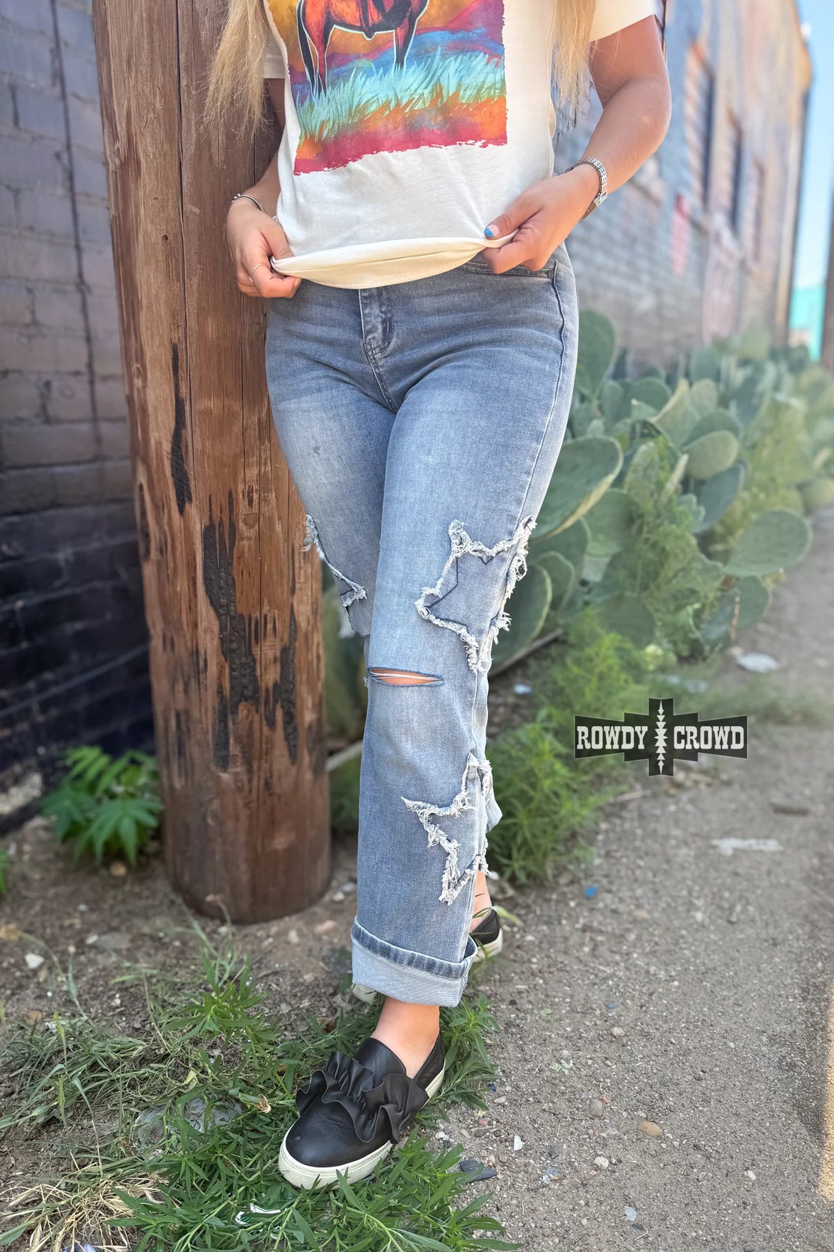 Star denim distressed Pants