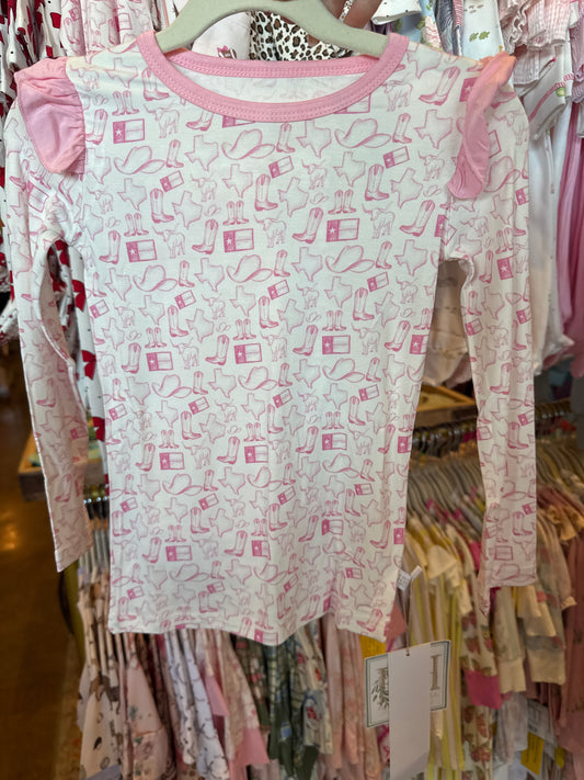 Girls ruffle wild west pink loungewear set