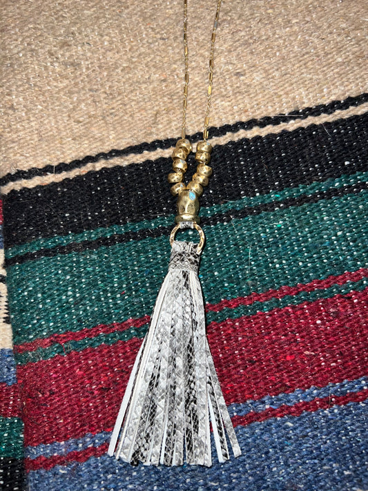 Grey Snake Tassel Necklace Set