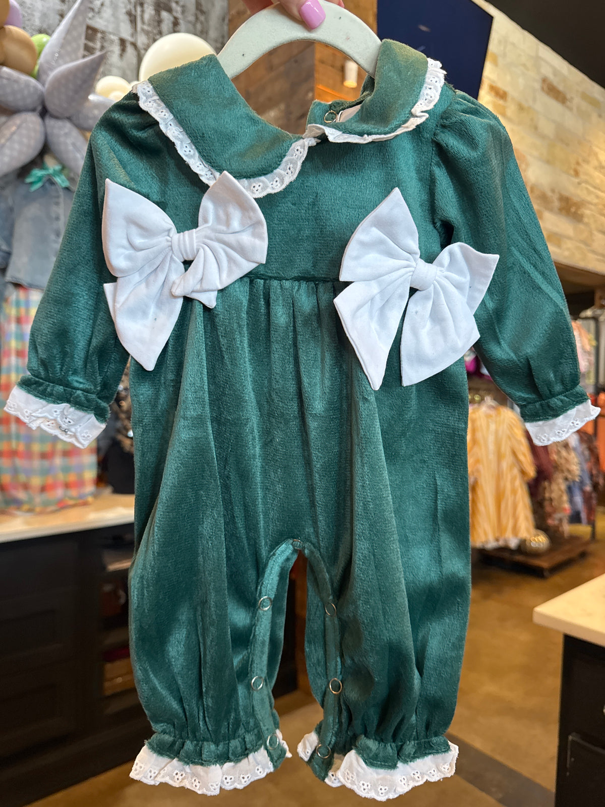 Emmy Evergreen & Lace Baby Romper