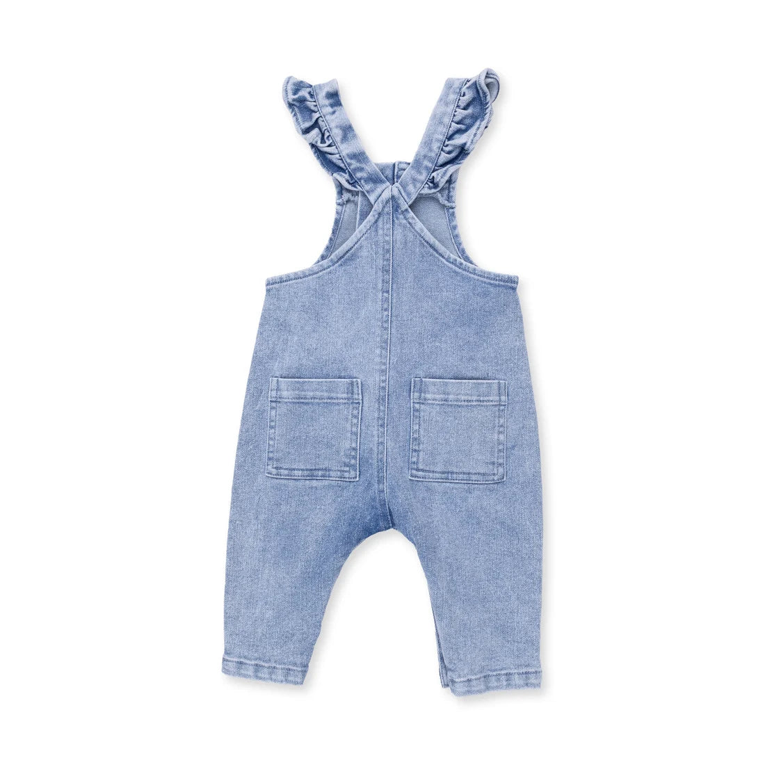 Old School Blue Stretch Denim  Button Up Ruffle Overall