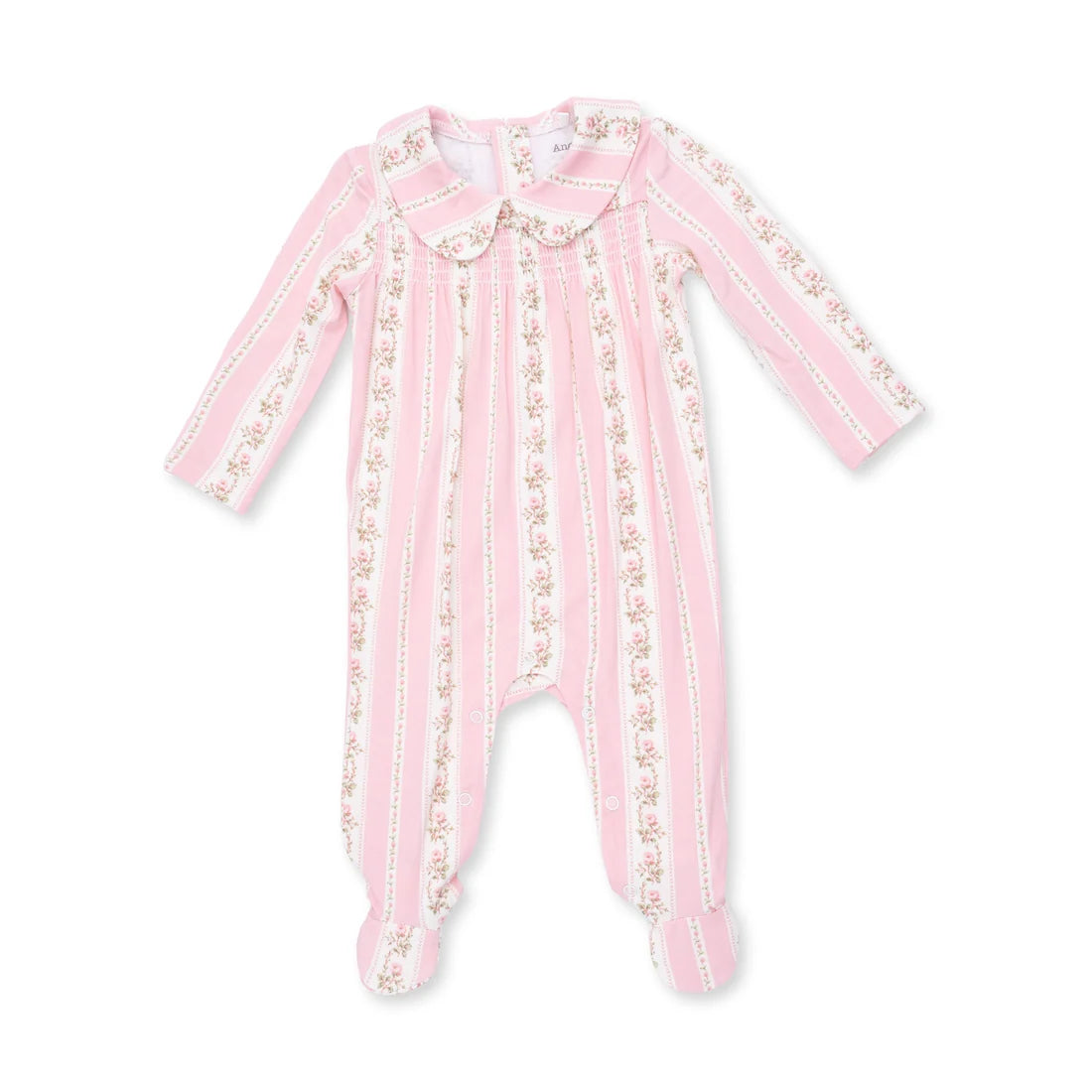 Antoinette Stripe  Smocked Peter Pan Snap Footie