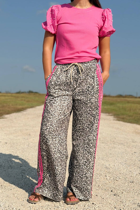 Wilma Leopard & Pink Lace Drawstring Pants