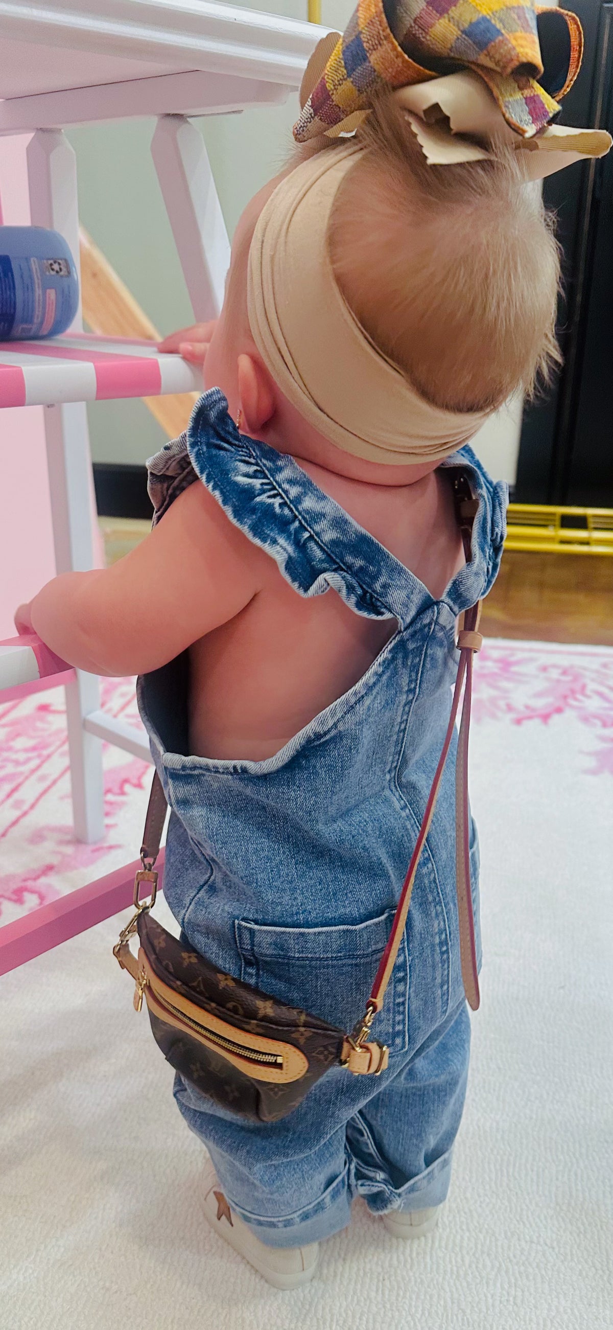 Old School Blue Stretch Denim  Button Up Ruffle Overall