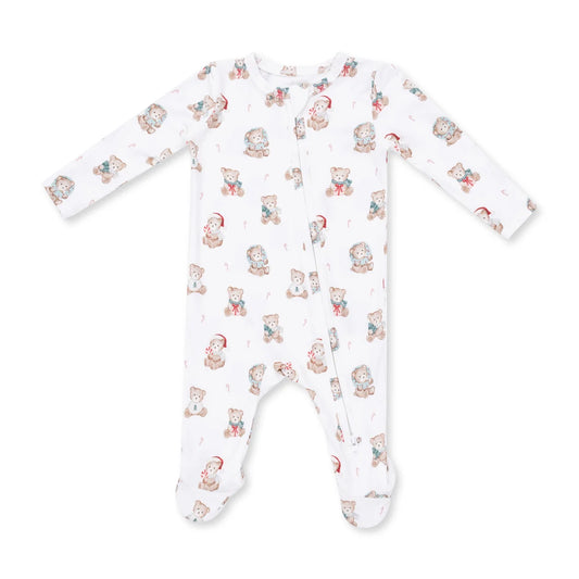 Christmas Teddy Bears Uni - Bamboo  2 Way Zipper Footie