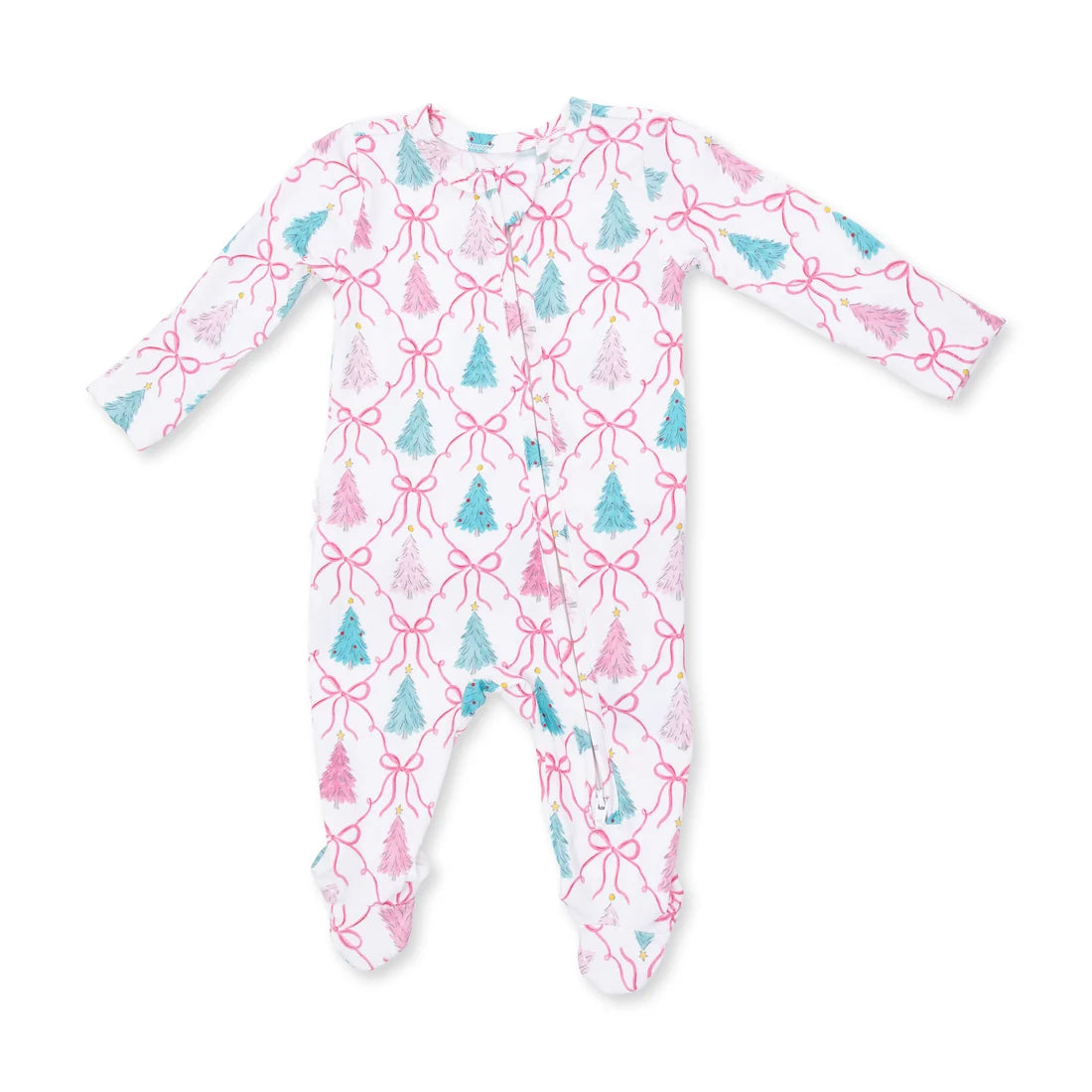 Bow Trellis Tree - Bamboo  2 Way Ruffle Back Zipper Footie