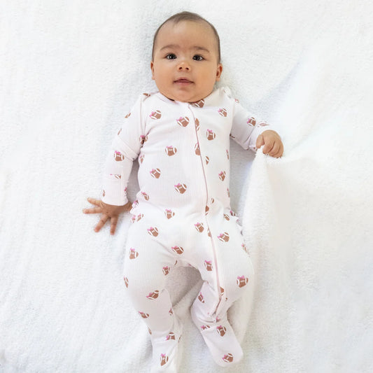 Mini football hearts 2 way back zipper footie