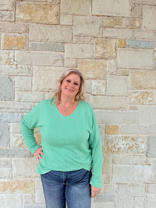 V-Neck Textured Long Sleeve Top
