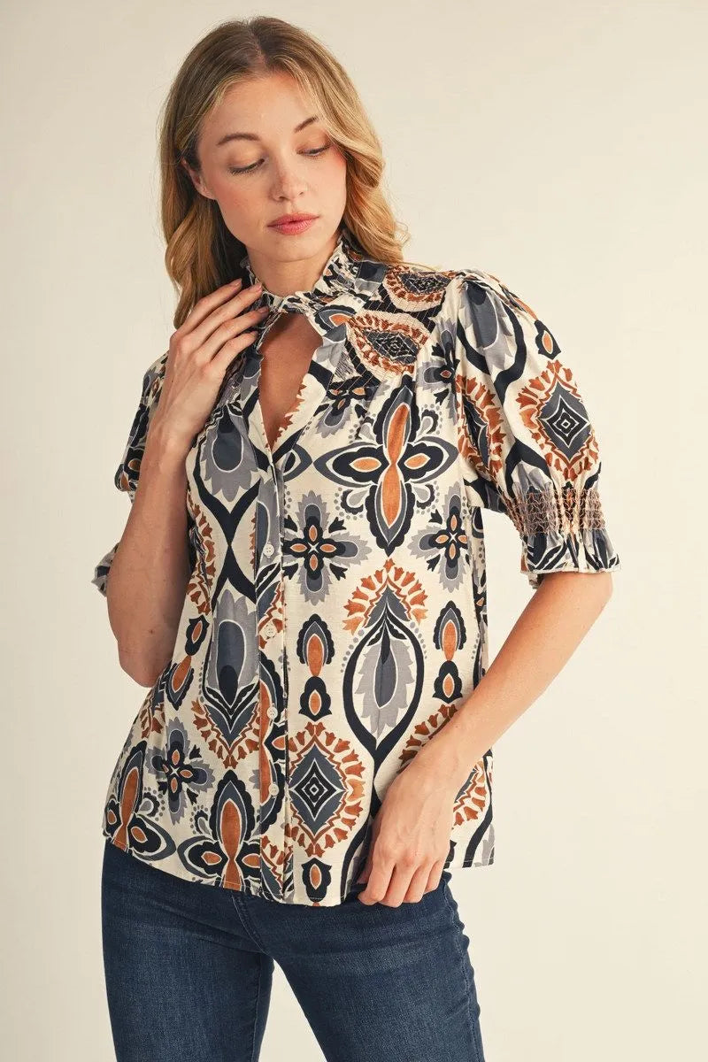Jodifl V neck boho print blouse