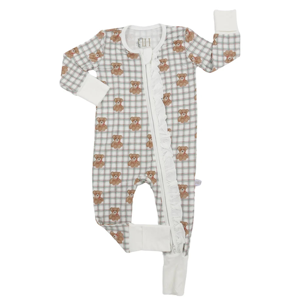 Girls ruffle beary merry zipper romper