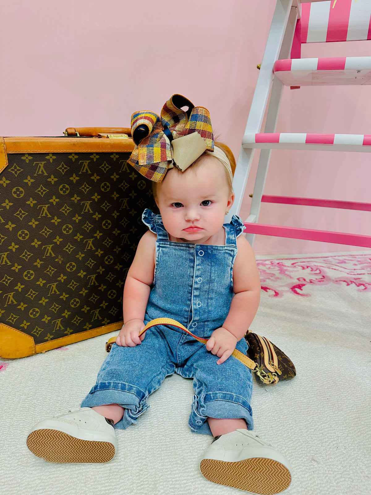 Old School Blue Stretch Denim  Button Up Ruffle Overall