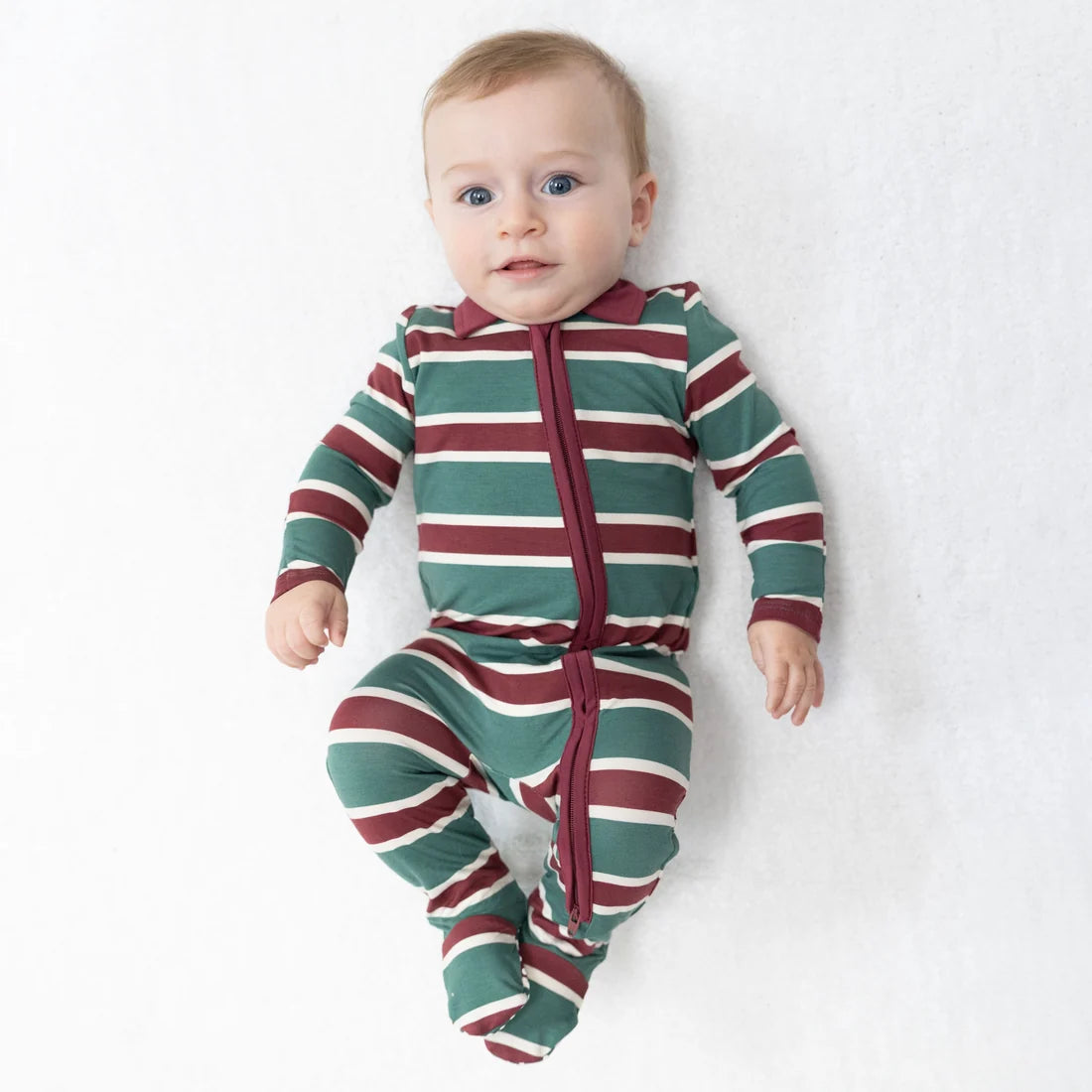 Rugby Stripe Green  Polo 2 Way Zipper Footie