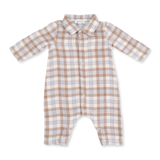 Western Plaid  Long Sleeve Polo Button Down Romper