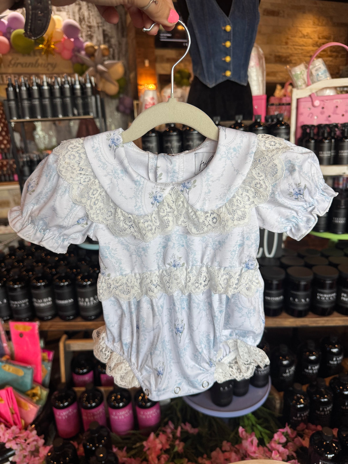 The Harriett Faye Rosewood Blue toile Romper