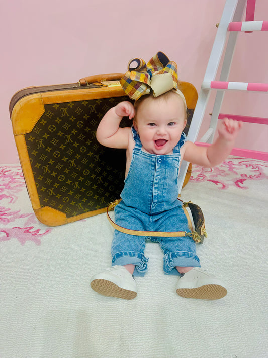 Old School Blue Stretch Denim  Button Up Ruffle Overall
