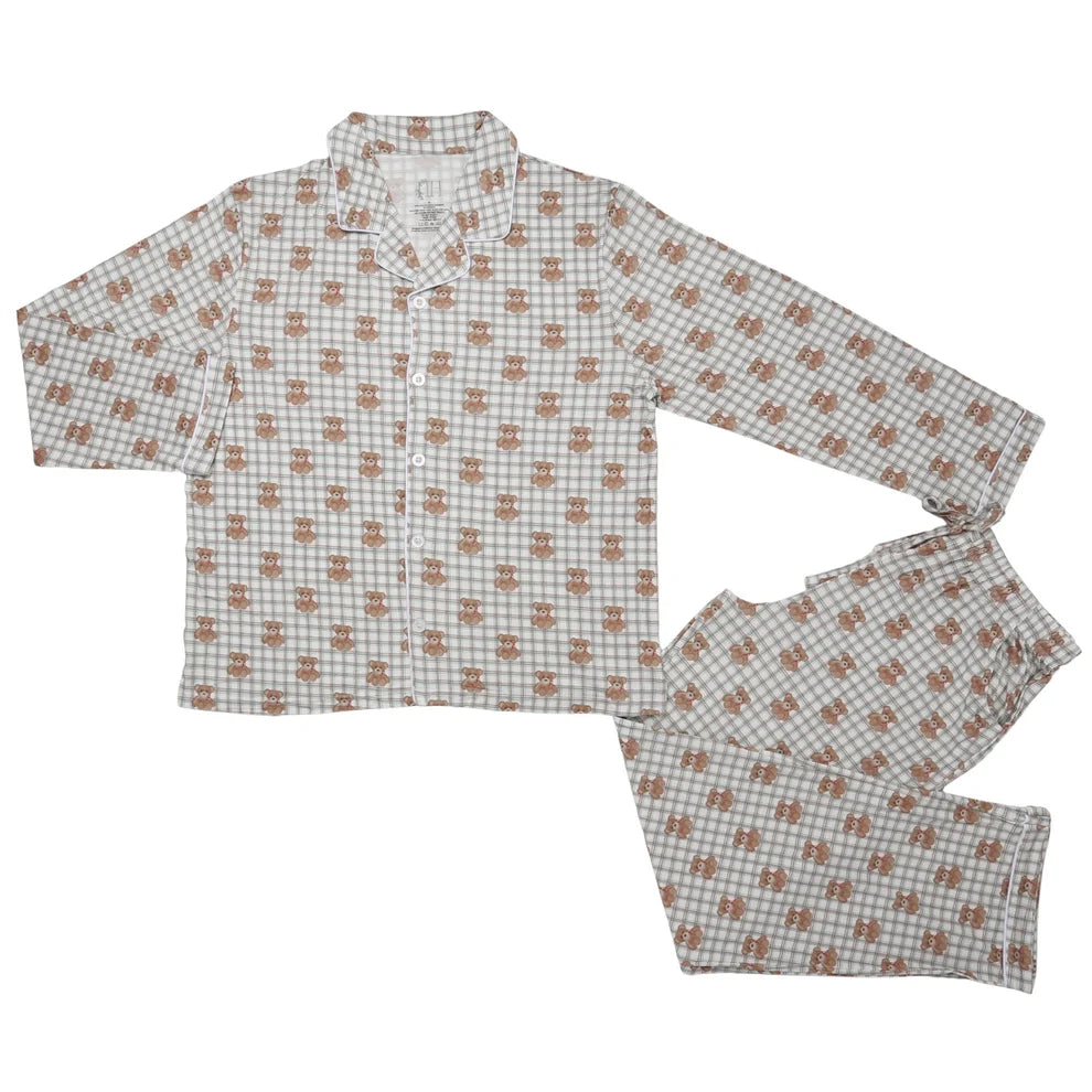 womens beary merry christmas long sleeve button down bamboo loungewear set