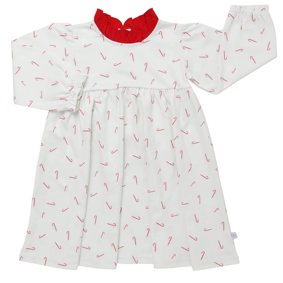 girls candy cane lane long sleeve red ruffle collar dress
