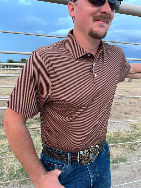 Hairline Stripe Polo Maroon and Gold