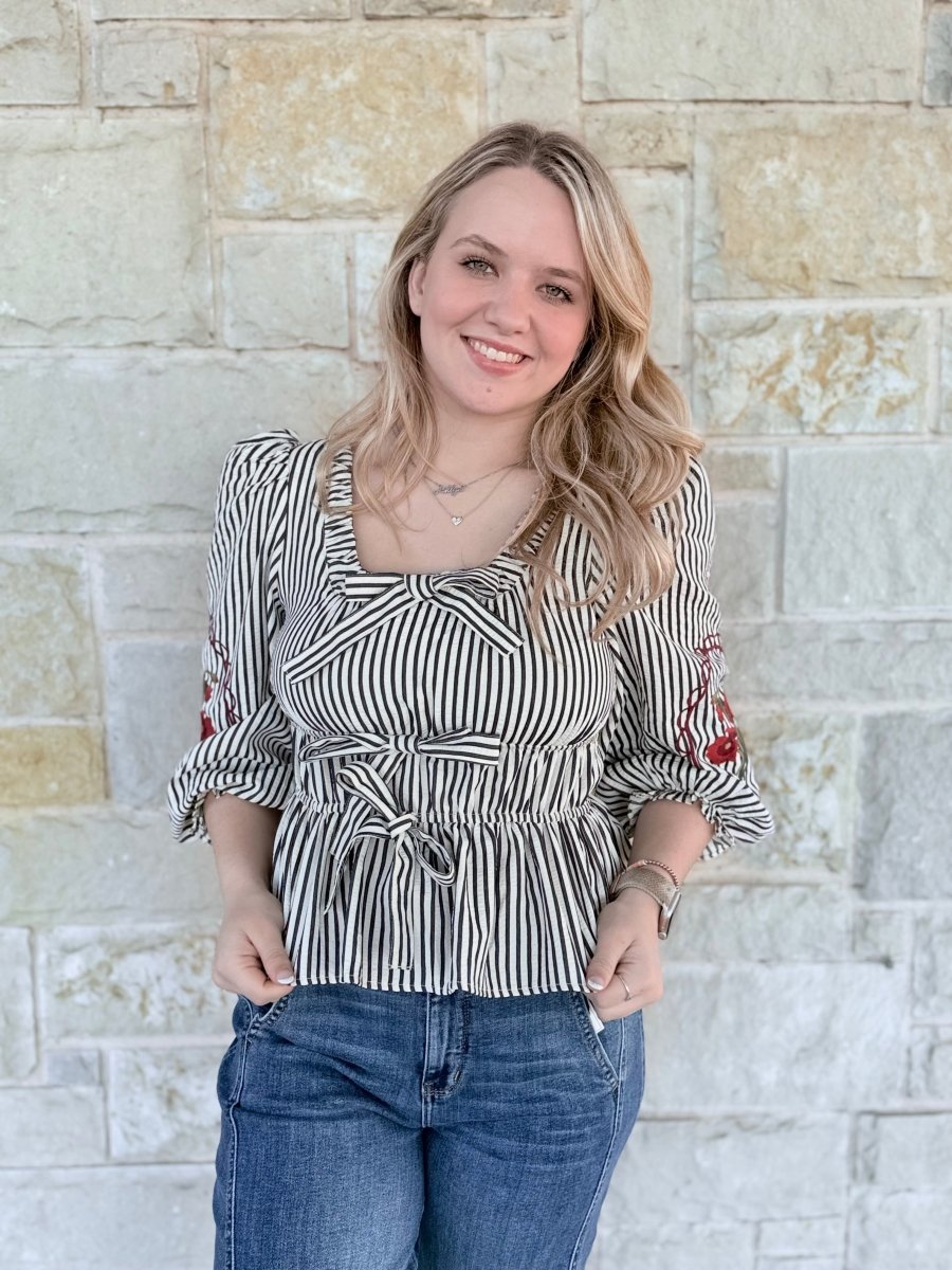 Entro Striped Peplum Top